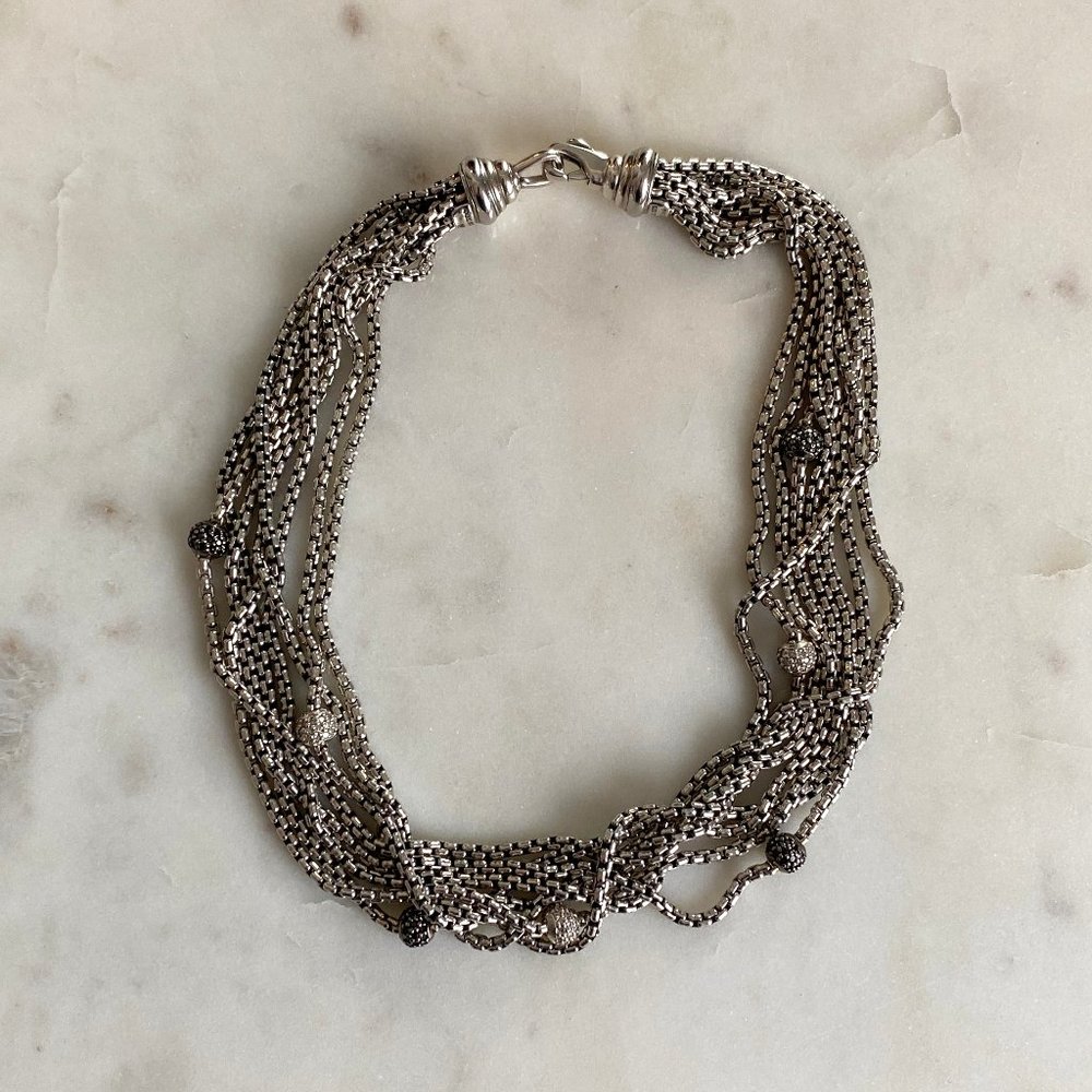 David Yurman 8 Strand Sterling Silver Diamond Neck